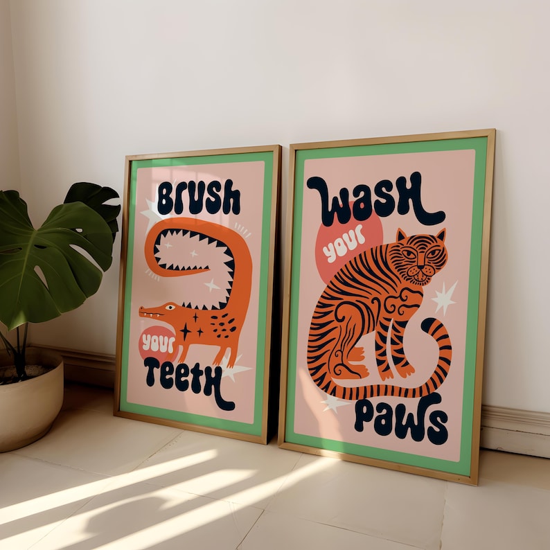 Abstract Canvas Set - 2 pièces/ensemble tigre laver vos pattes